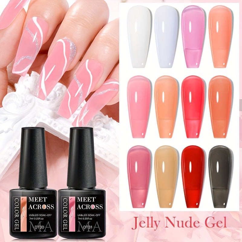 6-Piece Gel Nail Polish Set in Translucent Grey Pink, Soak Off for DIY Manicure