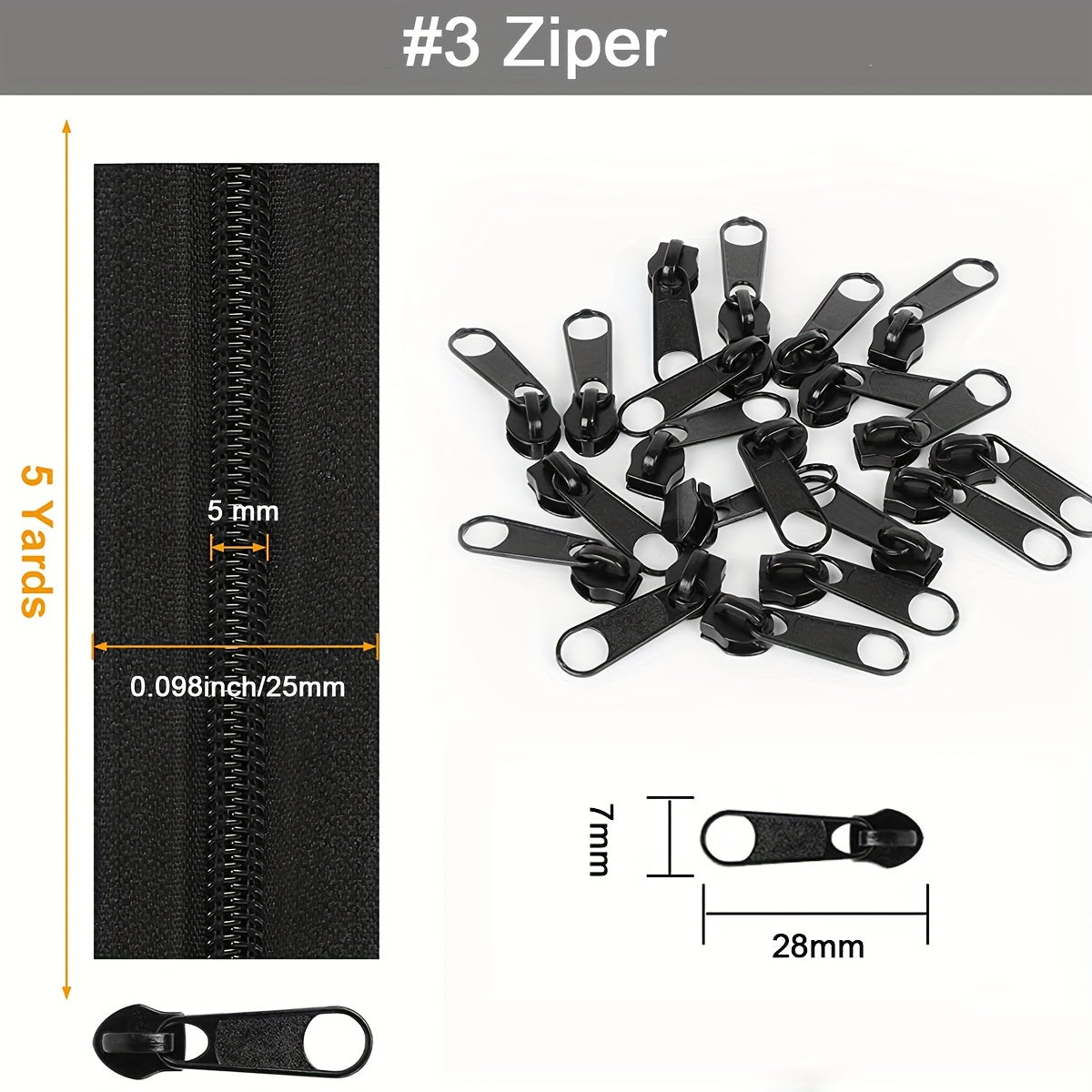 Bulk Nylon Coil Zipper By the Yards with 20pcs Sliders