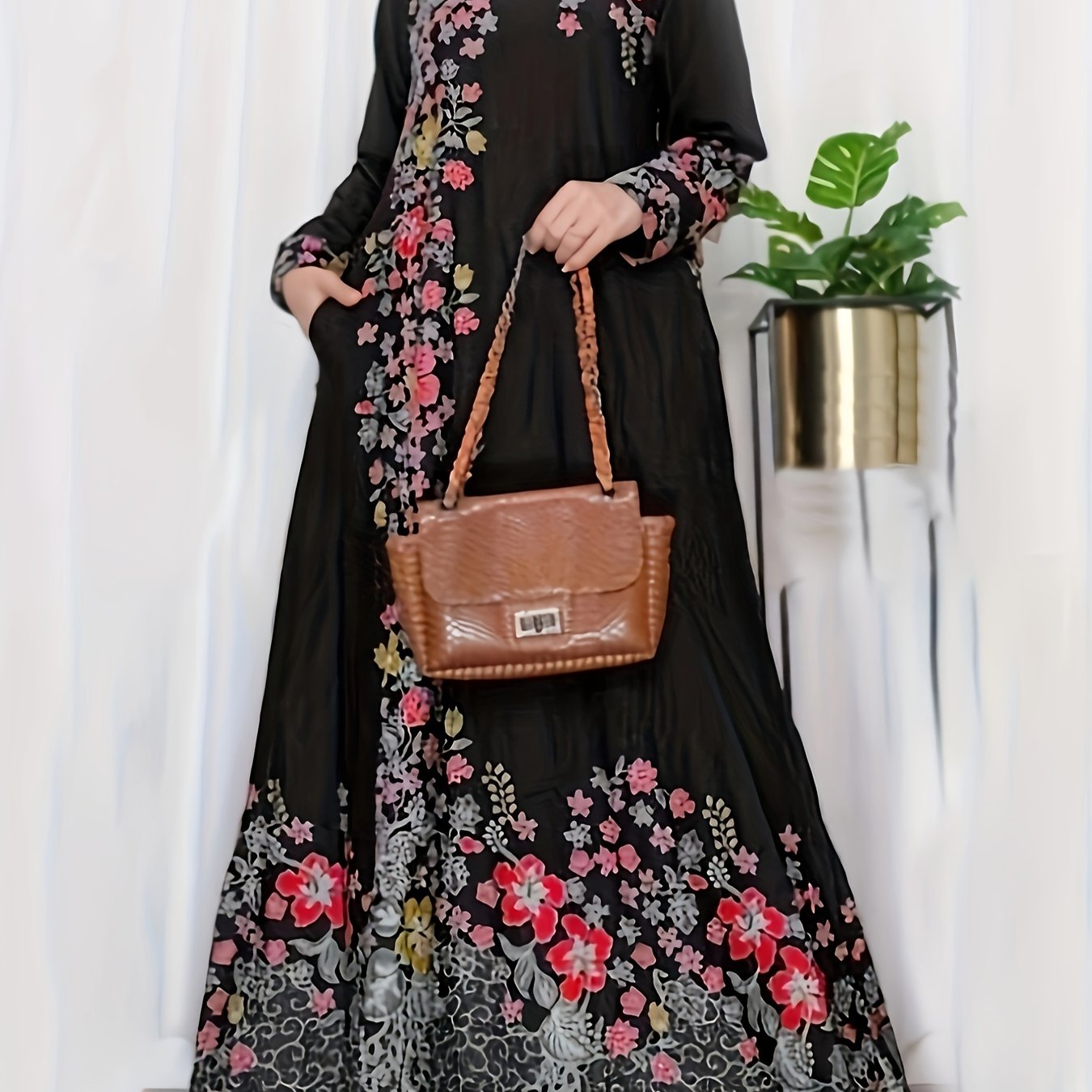 Abaya Dress Women's Plus Floral Print Maxi Dress