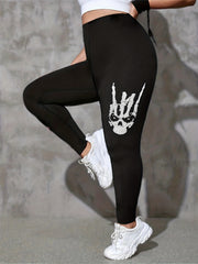 Gothic Skull Print High Rise Leggings