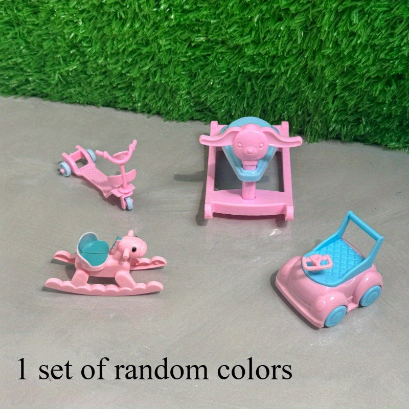 Dollhouse Playset with Pink Horse Scooter Mini Sports Car