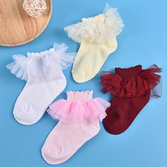 Ruffled Crew Socks Lace Mesh Thin Princess Socks Girls Holiday Party