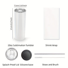 20 oz Thermal Sublimation Cups Double Wall Stainless Steel with Lid & Straw