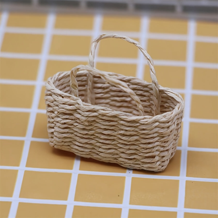 Set of Handcrafted Raffia Woven Baskets for Dollhouse Decor