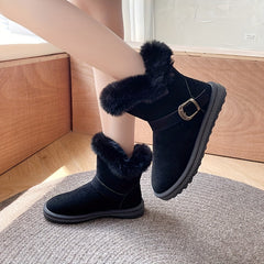 Women's Buckle Decor Snow Boots Round Toe Flat Comfortable Short Boots