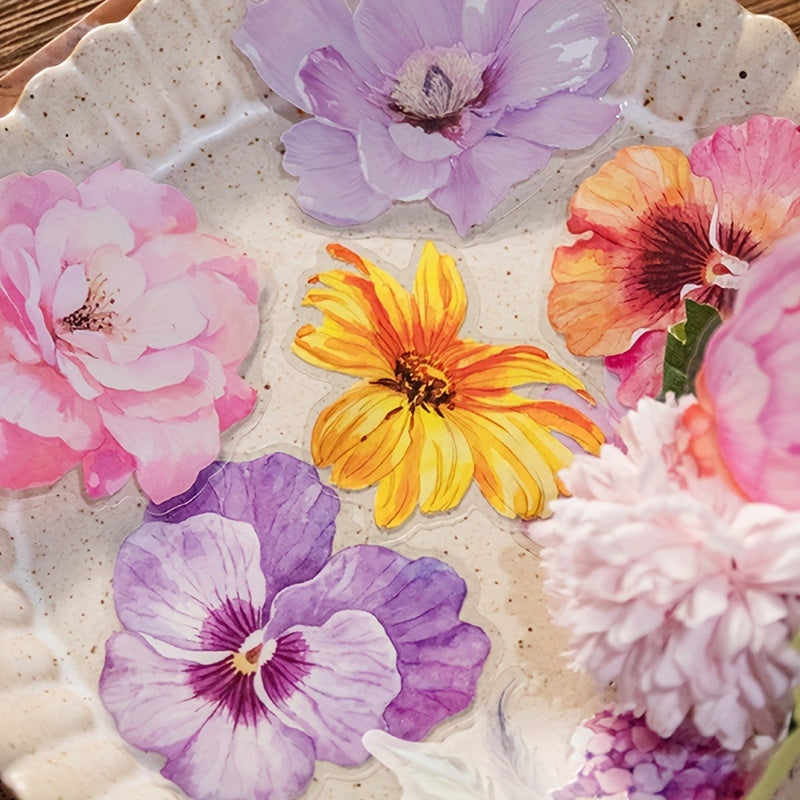 20pcs Flower Themed Waterproof Sticker Pack for DIY Crafts Scrapbooking