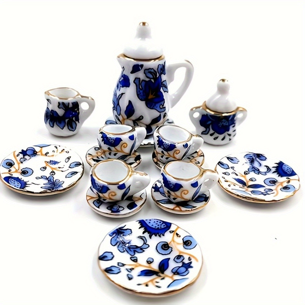 15pcs Ceramic Tea Set 1:12 Scale Handcrafted Dollhouse Decor Collectors
