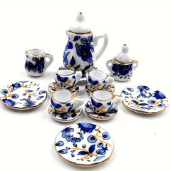 15pcs Ceramic Tea Set 1:12 Scale Handcrafted Dollhouse Decor Collectors