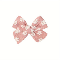 Plaid Bow Hair Clips for Baby Girls Embroidered Flowers Princess Accessories