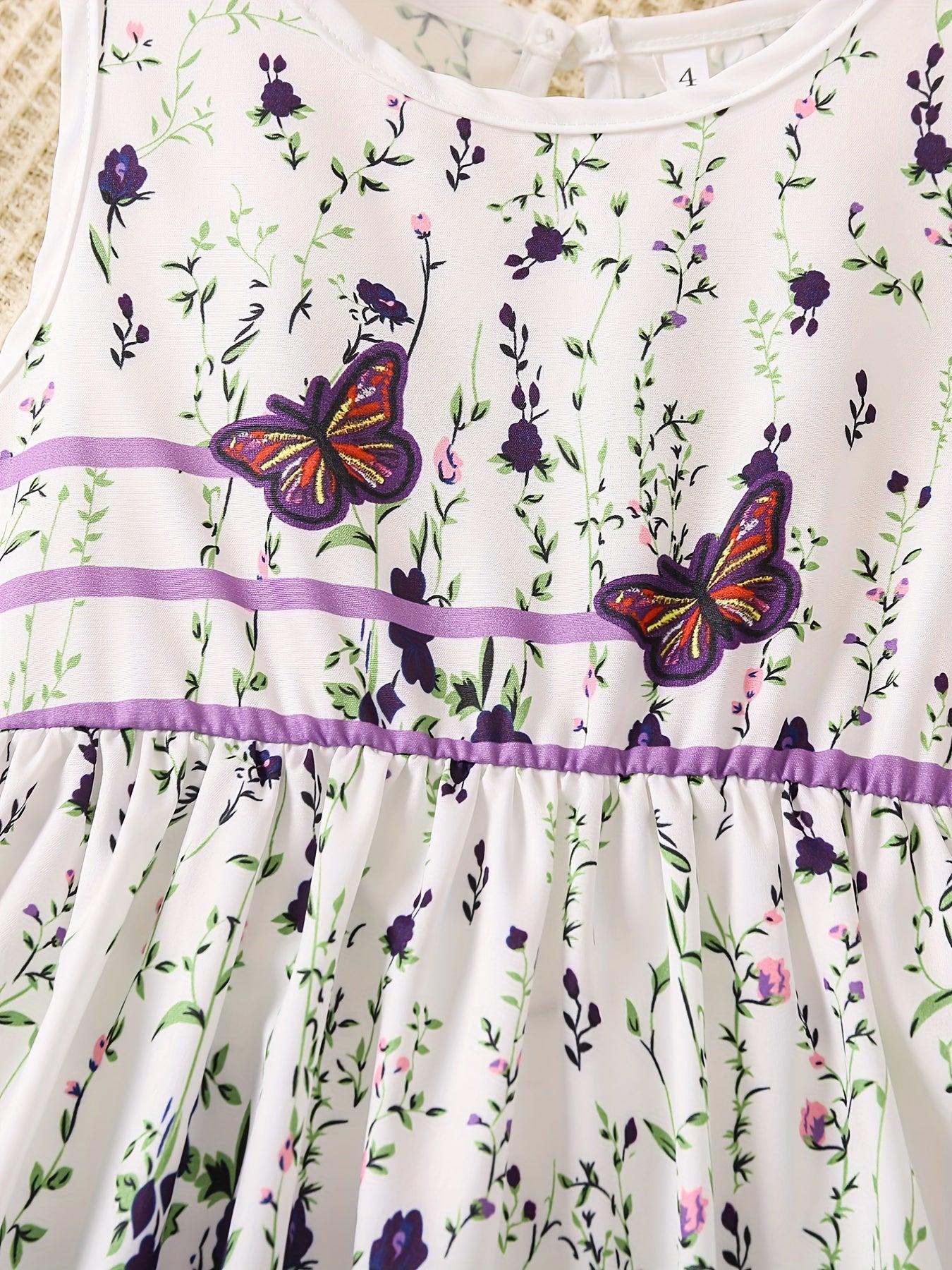 Girls' Rose And Butterfly Graphic Sleeveless Summer Dress