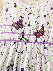 Girls' Rose And Butterfly Graphic Sleeveless Summer Dress