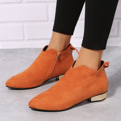 Women's Block Heel Short Boots Pointed Toe Side Zipper Comfortable Low Heel Boot