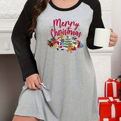 Christmas Lounge Dress Santa Claus Raglan Long Sleeve Night
