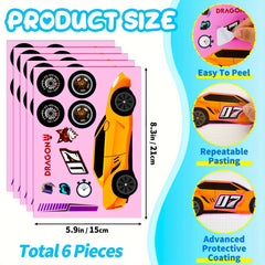 6 Sheets Sports Car Assembly Puzzle DIY Stickers
