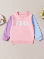 Girls SISSY Print Sweatshirt Block Crew Neck Pullover