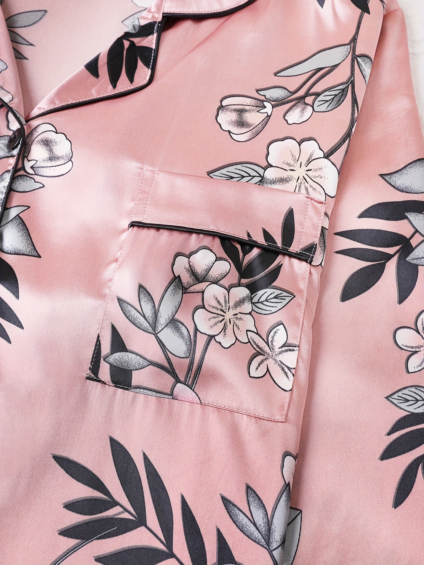 Floral Pajama Set Long Sleeve Top & Elastic Waistband Pants Women's Sleepwear