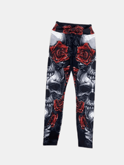 Skull & Flower Print High Waist Yoga Pants for Women