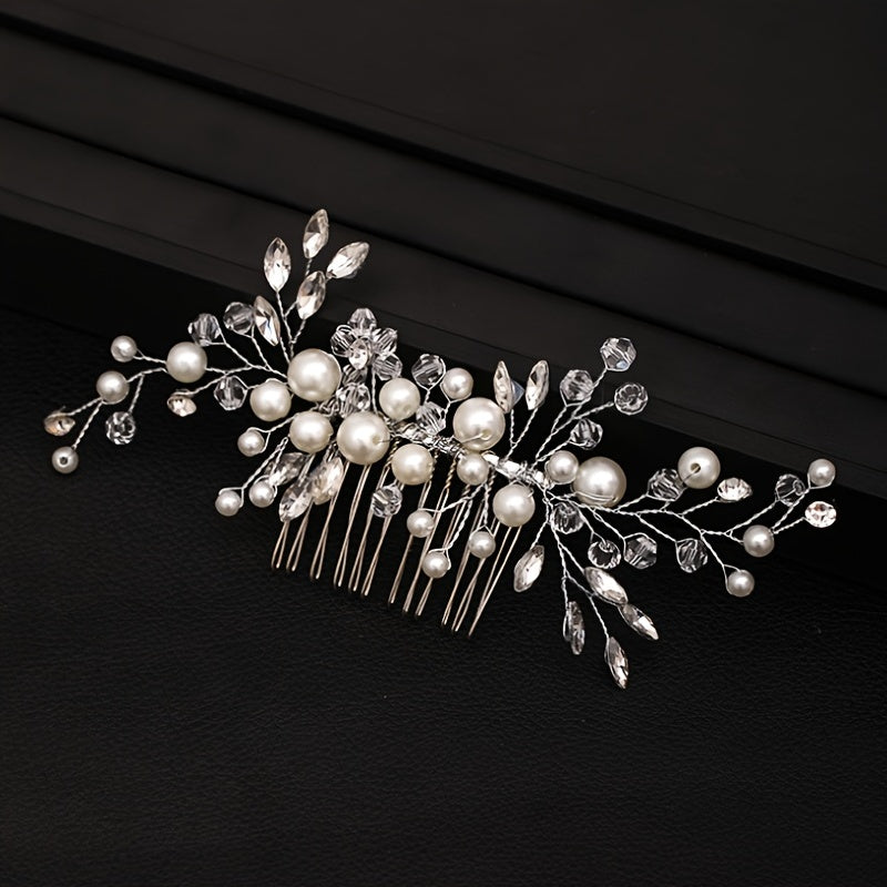 Bridal Flower Faux Pearl Hair Comb Wedding Headpiece