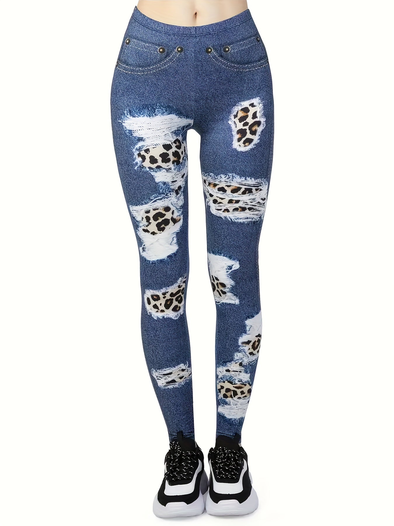 Ripped Denim Print Pants Casual Slim Length Pants Women's Clothing