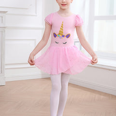 Unicorn Print Cap Sleeve Ballet Dress for Toddler Girls