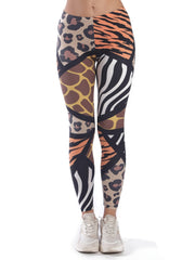 Leopard & Striped Print High Waist Leggings Stylish Skinny Stretchy Leggings