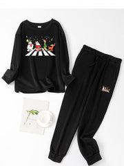 Christmas Lounge Set Cartoon Figure Print Fleece Top & Joggers Pajamas