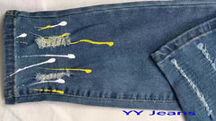 Slim Fit Ripped Jeans Mens Casual Street Style High Stretch Denim Pants