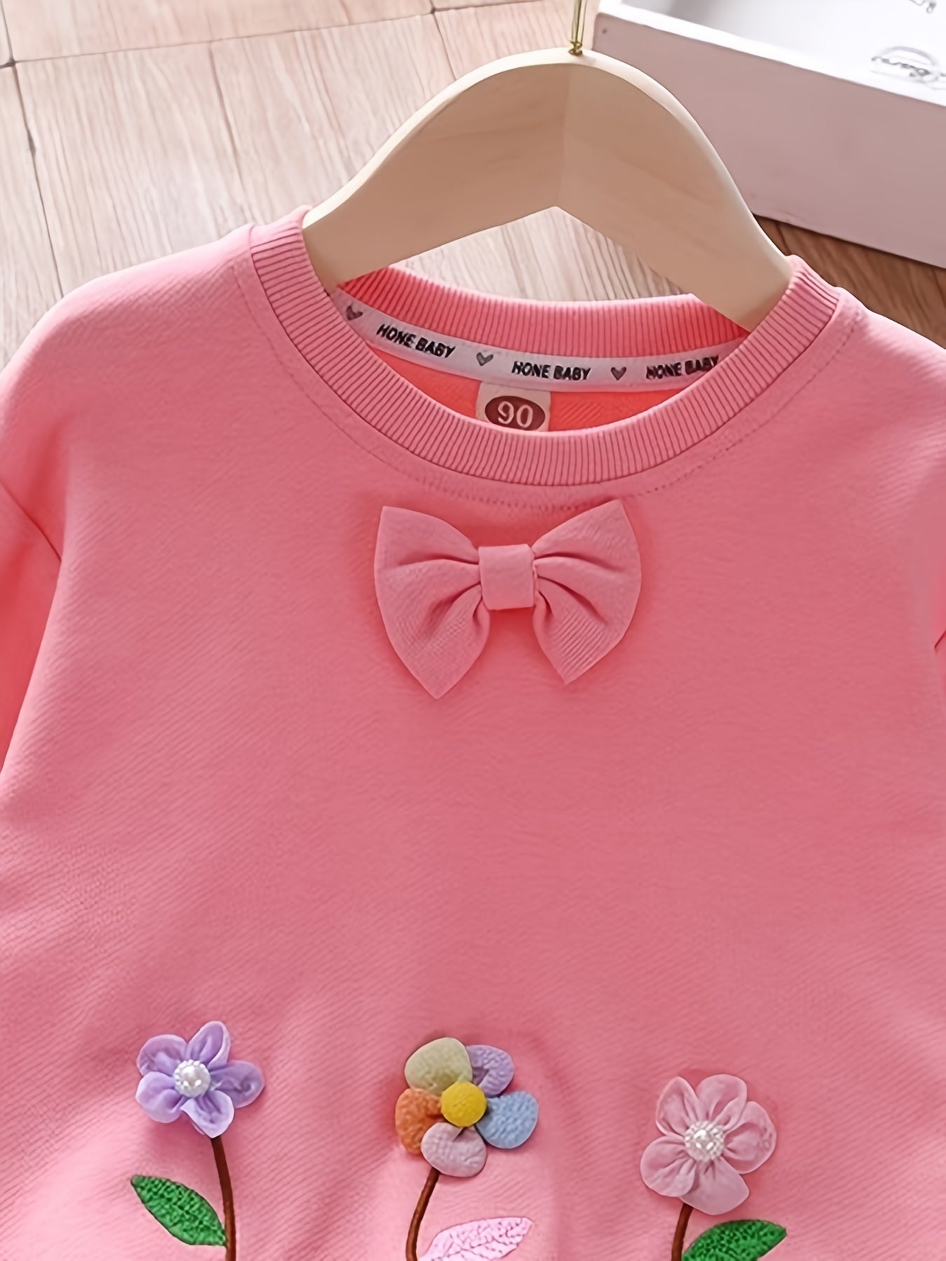 Girls' Flower & Bow Crew Neck Pullovers Soft Comfy Sweatshirt Tops