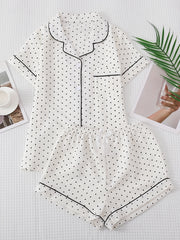 Polka Dot Pajama Set Short Sleeve Lapel Buttons Top & Shorts Women's Sleepwear