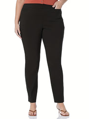 Women's Plus Solid High Rise Straight Leg Trousers With Pockets