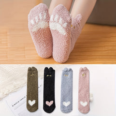 4 Pairs Heart Print Fuzzy Warm Women's Socks Stockings