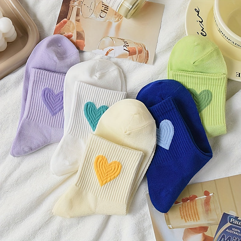 5 Pairs Heart Pattern Socks Women's Mid Tube Stockings