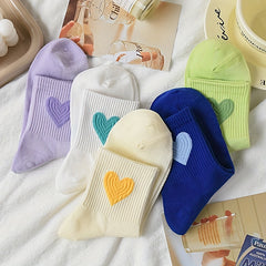 5 Pairs Heart Pattern Socks Women's Mid Tube Stockings