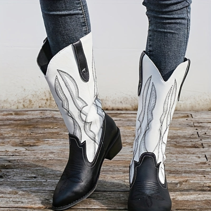 Women's Retro Western Boots Pointed Toe Chunky Heel Cowgirl Boots