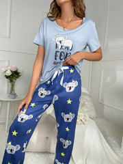 Koala Print Pajama Set Short Sleeve Top & Pants