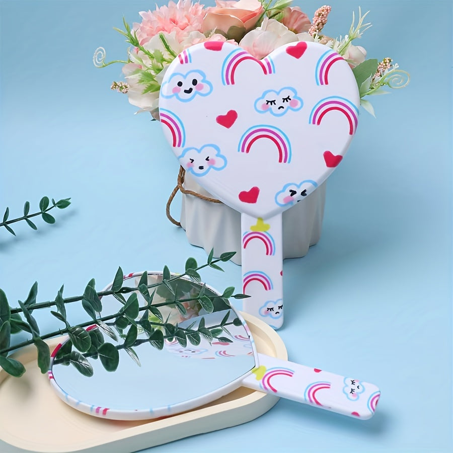 Rainbow Cloud Heart Pattern Hand Mirror Cosmetic Touch up Mirror