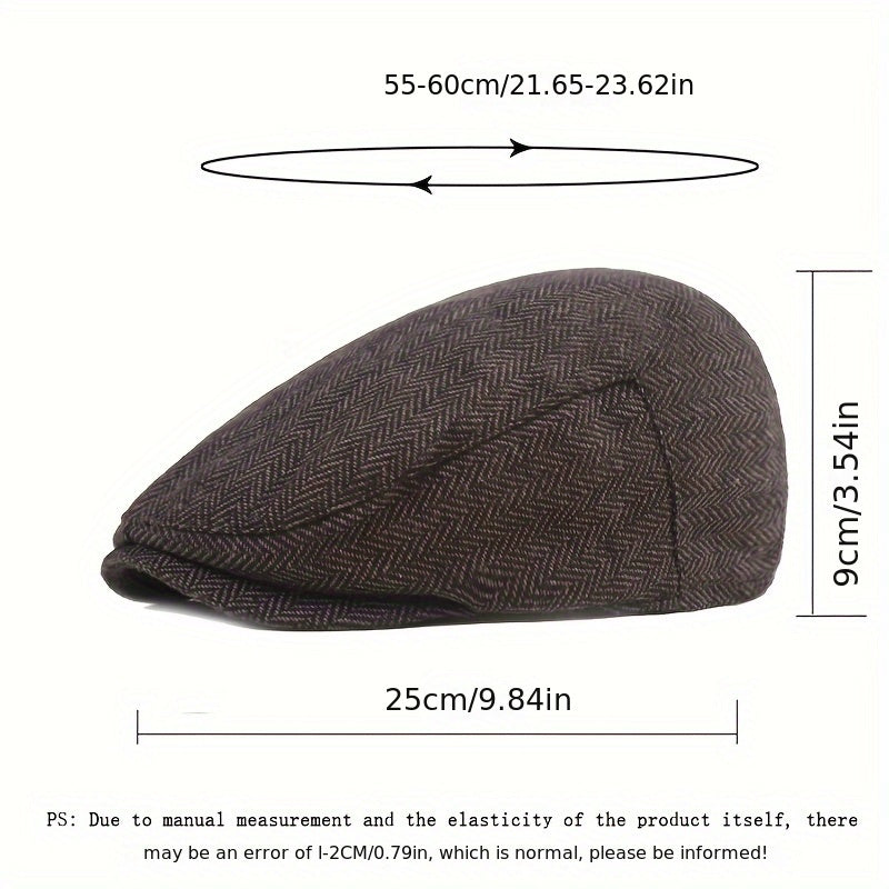 Men's Herringbone Beret Newsboy Cap Cabbie Hat