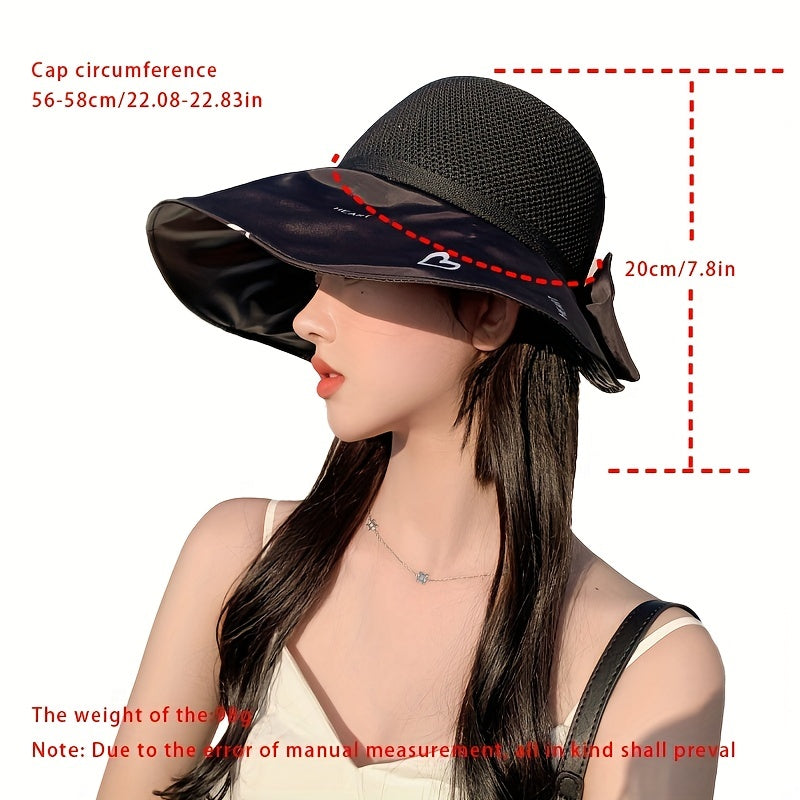 Heart Print Bowknot Sun Hat Hollow Out UV Protection Bucket Hat