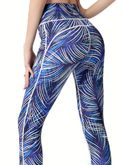 Striped Print High Waist Yoga Pants Slim Fit Butt Lifting Tummy Control