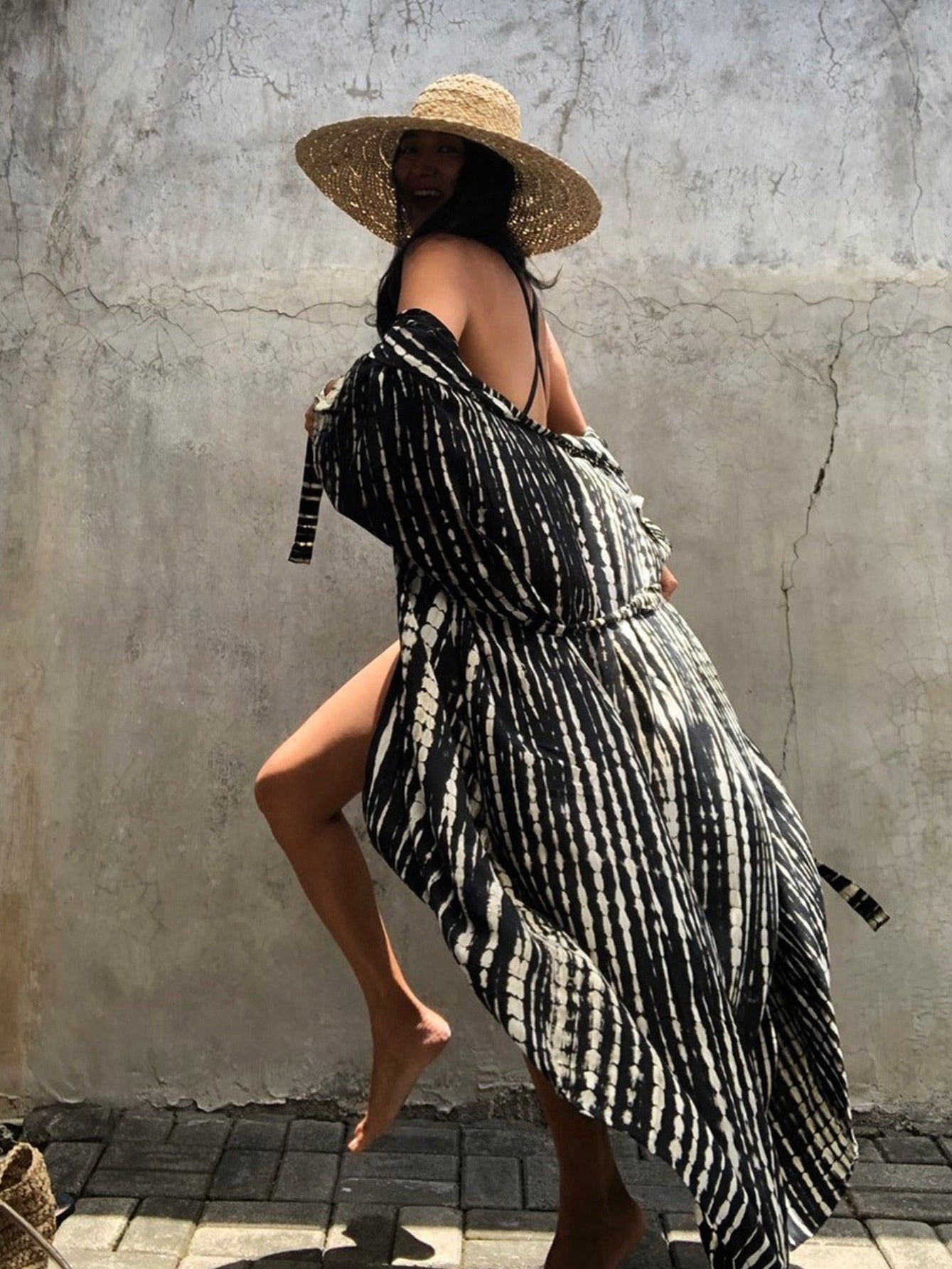 Beach Cover Up Shirt Loose Fit V Neck Long Sleeve Rash Guard Kimono