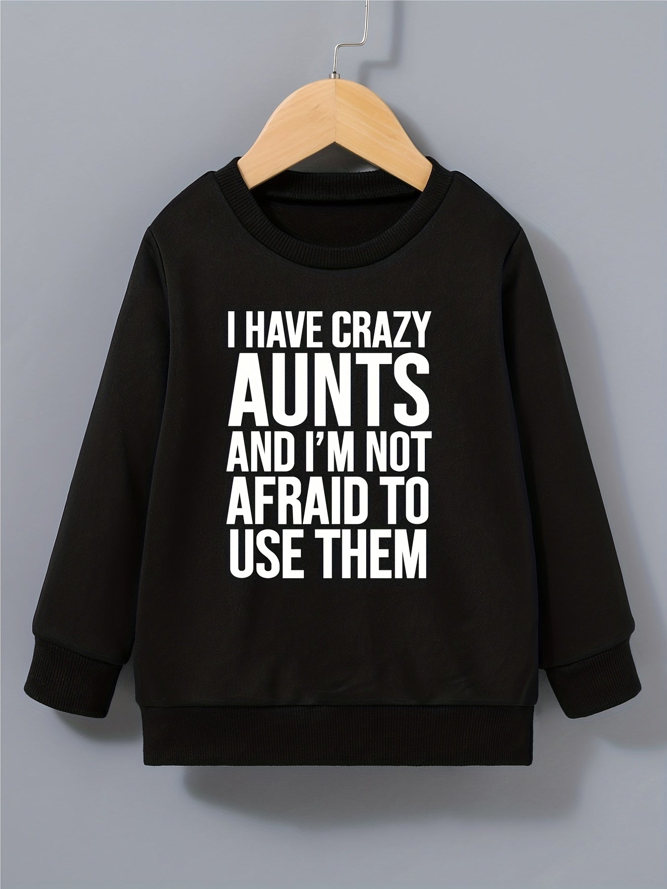 Boys Sweatshirt Round Neck Long Sleeve Pullover I HAVE CRAZY AUNTS Print