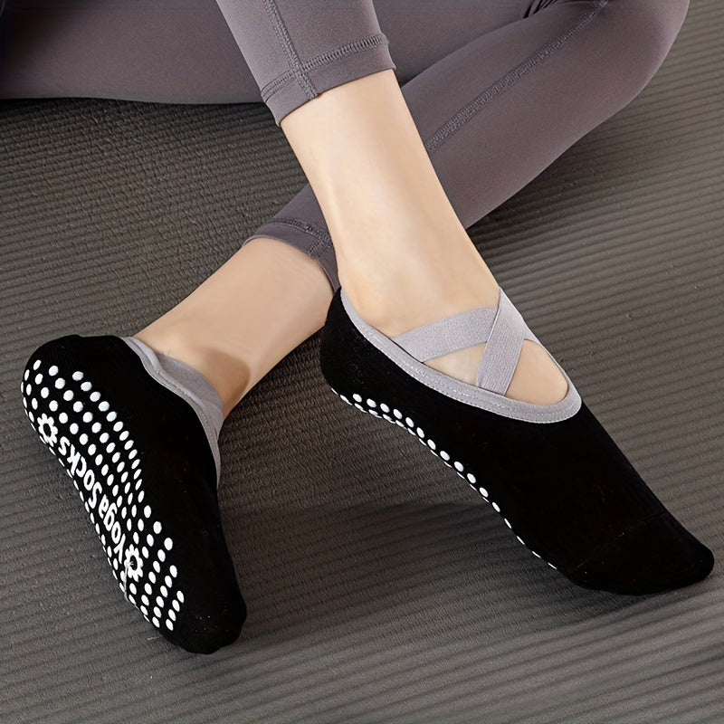 Non Slip Cross Strap Yoga Socks Silicone Padded Low Cut Sport Socks