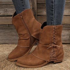 Chunky Heel Lace-Up Ankle Boots Retro Short Boots