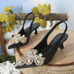 Rhinestone Kitten Heels Pointed Toe Slingback Shoes