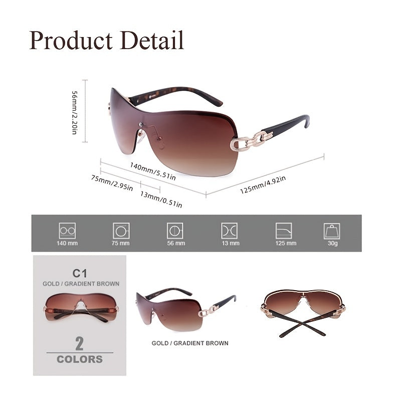 Vintage Half Rimless Sunglasses Leopard Gradient Women's Shades Eyeglasses