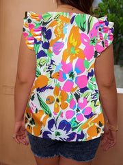 Floral Tie Dye Boho Tank Top V-Neck Cap Sleeve Layered Shirt