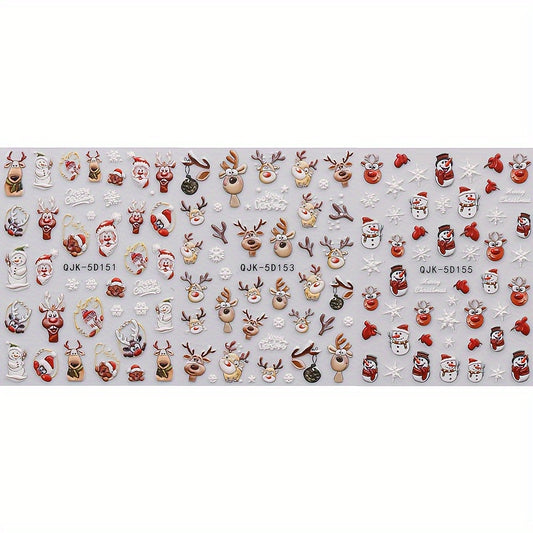 Christmas Nail Stickers 3 Packs - Reindeer Santa Snowflake & Snowman Designs