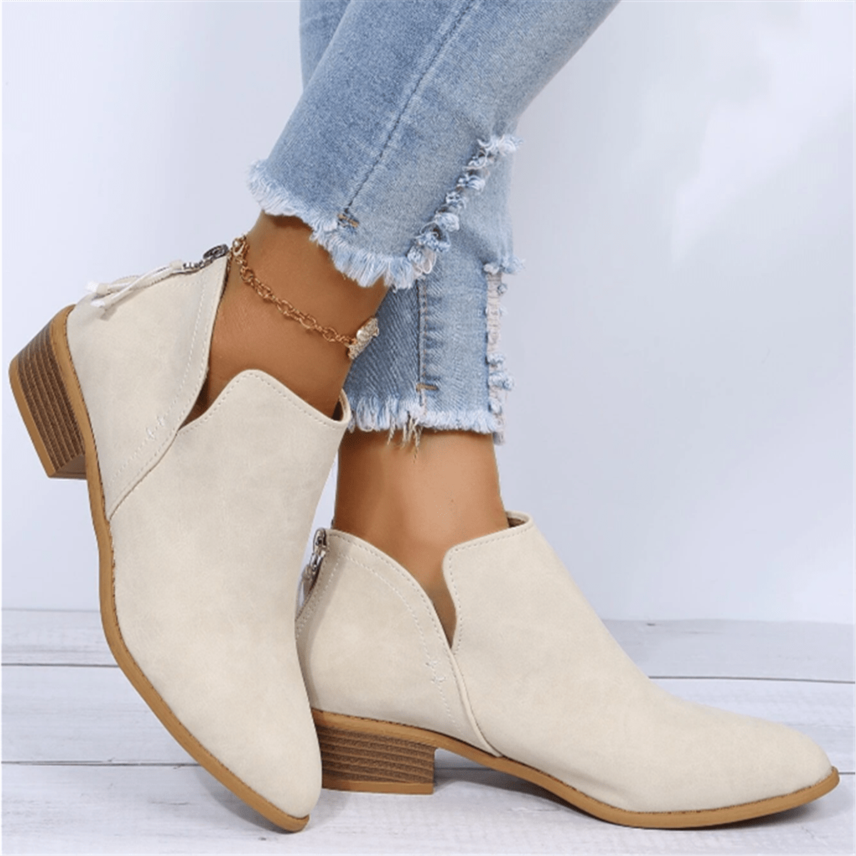 Faux Suede V Cut Chelsea Boots Chunky Heel Zip Short Boots Women's Footwear