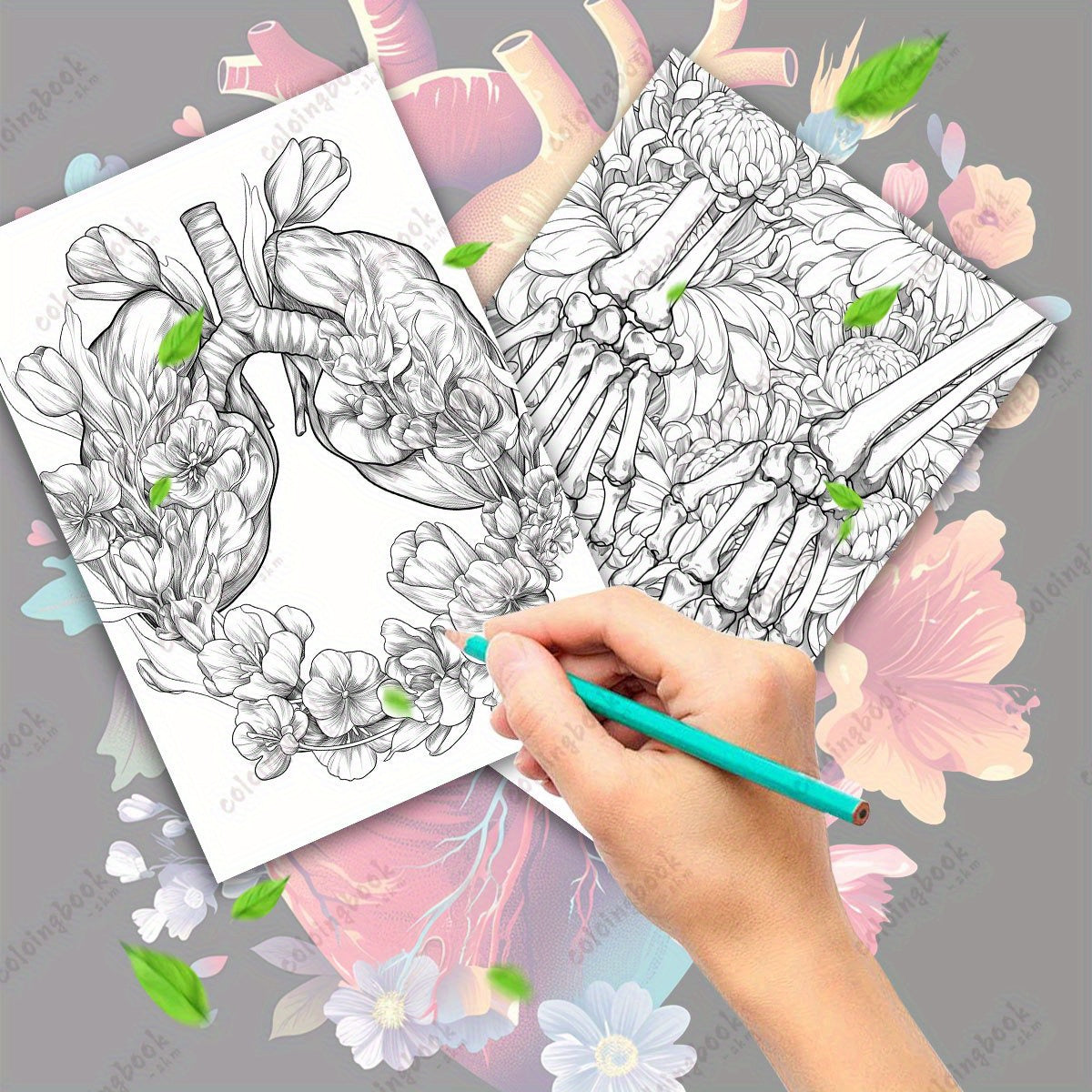 Botanical Anatomy Coloring Book for Adults Floral Heart Designs