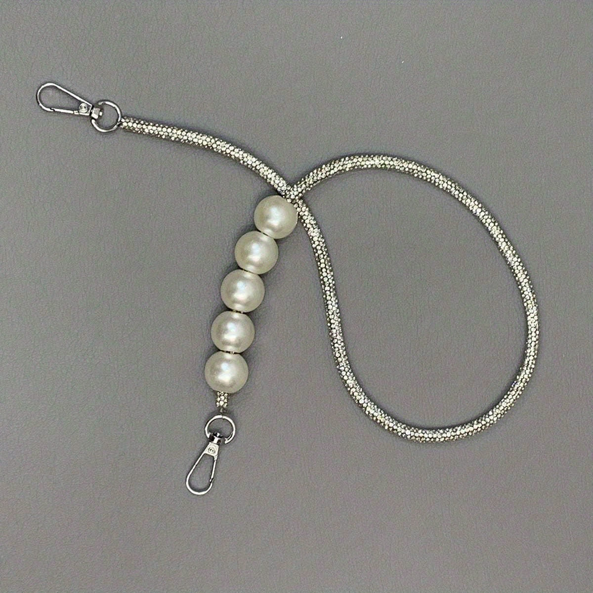Glitter Rhinestone & Faux Pearl Decor Strap Stylish Purse Strap